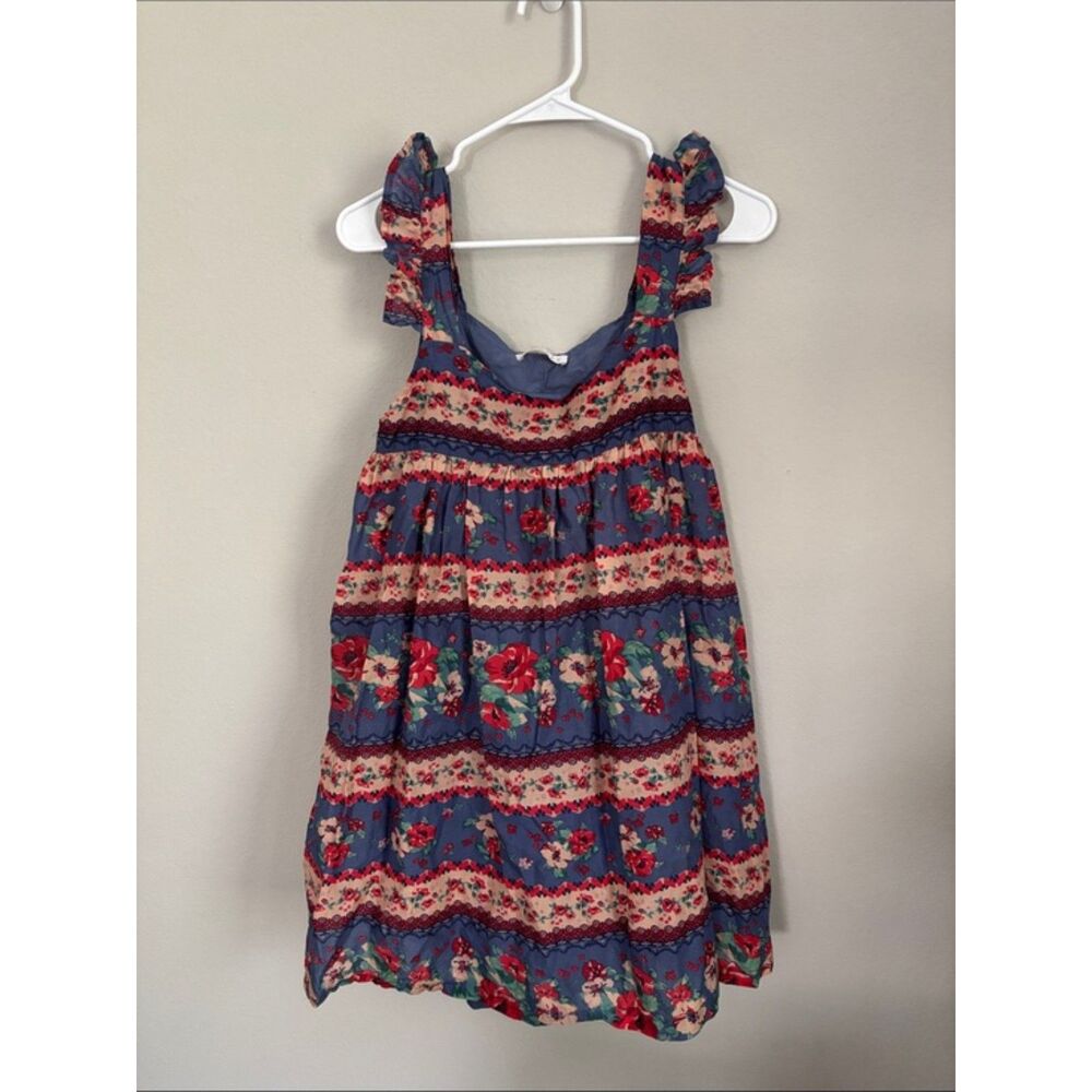 Karlie Stripe Floral Babydoll Ruffle Mini Dress Size M Blue Pink Floral
